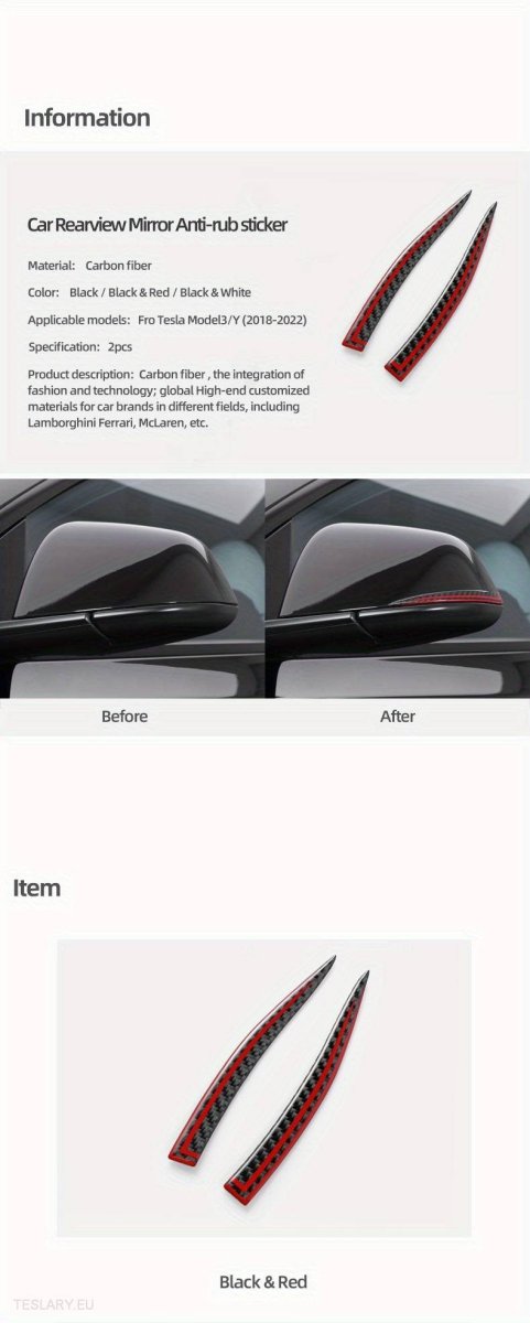 Tesla Model 3 / Y Rear View Mirror Real Carbon Fiber Trim -TESLARY.IE Tesla Shop Europe