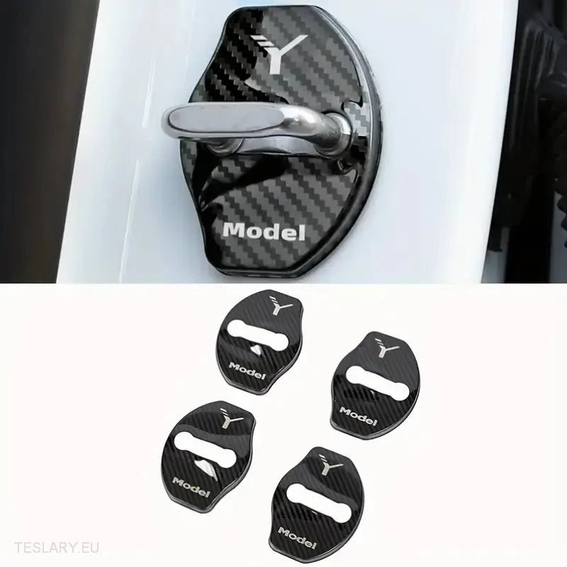 Tesla Model 3 / Y / X Stainless Steel Door Lock Protective Cover with Logo ( 4 PACK ) -TESLARY.IE Tesla Shop Europe