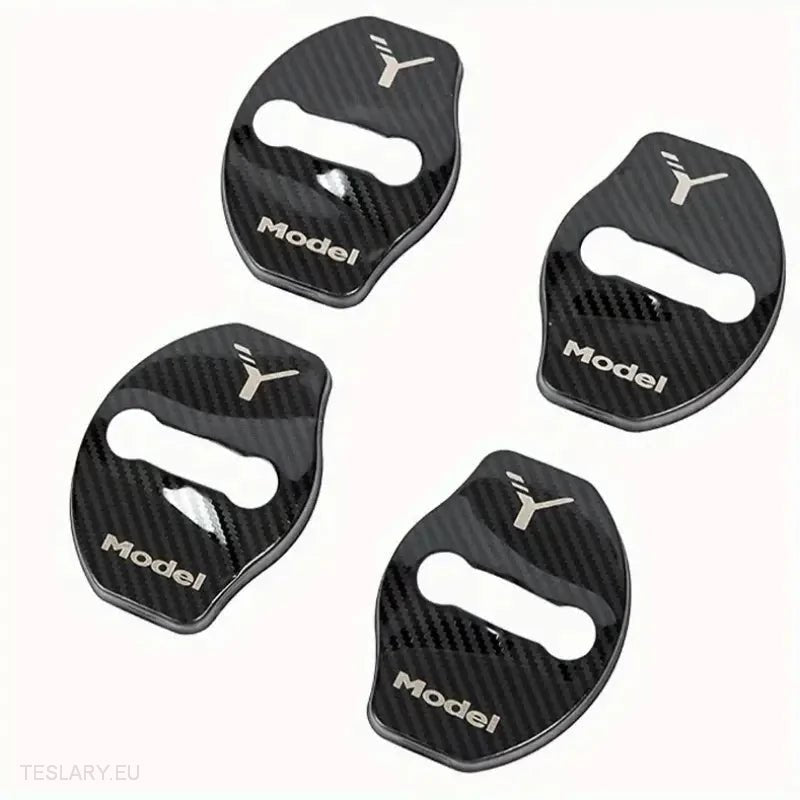 Tesla Model 3 / Y / X Stainless Steel Door Lock Protective Cover with Logo ( 4 PACK ) -TESLARY.IE Tesla Shop Europe