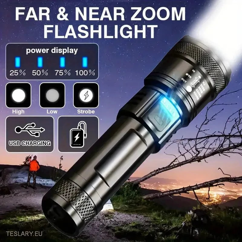 LED Zoom Flashlight and Mobile Powerbank -TESLARY.IE Tesla Shop Europe