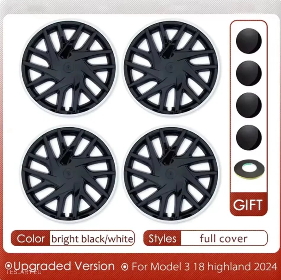 18" Tesla 3 Highland Full Rim Bright White / Black Wheel Cover -TESLARY.IE Tesla Shop Europe