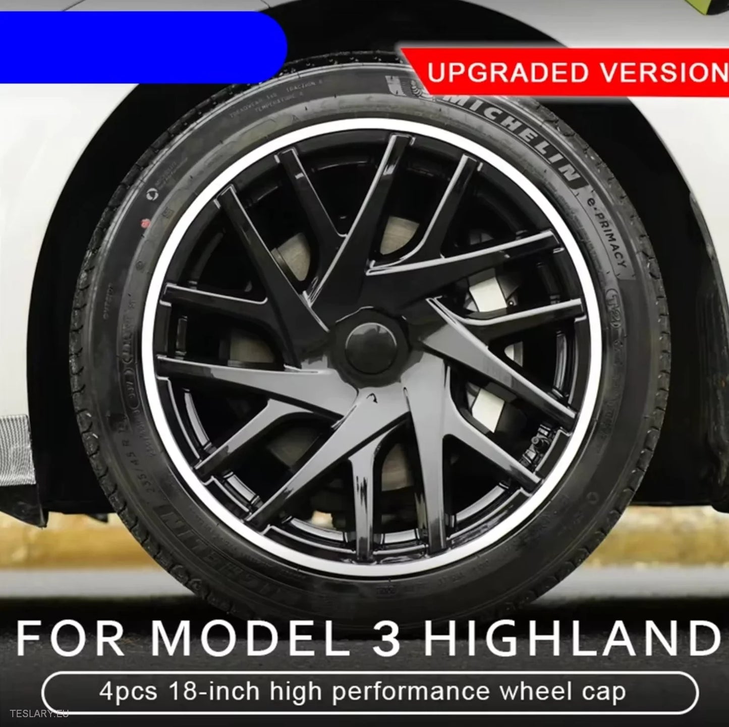 18" Tesla 3 Highland Full Rim Bright White / Black Wheel Cover -TESLARY.IE Tesla Shop Europe