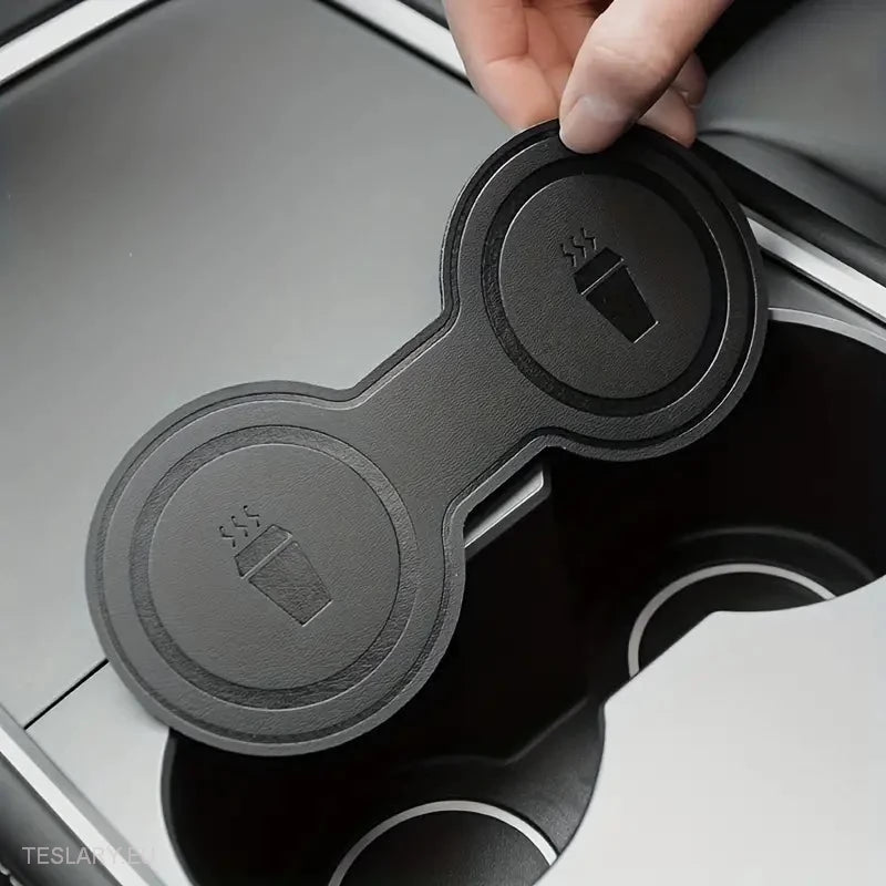 Tesla 3/Y Black Leather Centre Console Cup Inserts -TESLARY.IE Tesla Shop Europe