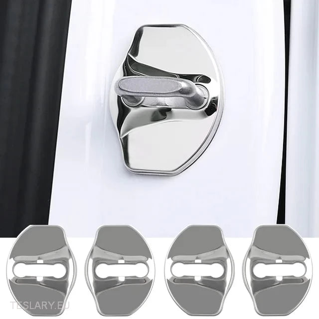 Tesla Model 3 / Y / X Stainless Steel Door Lock Protective Cover with Logo ( 4 PACK ) -TESLARY.IE Tesla Shop Europe