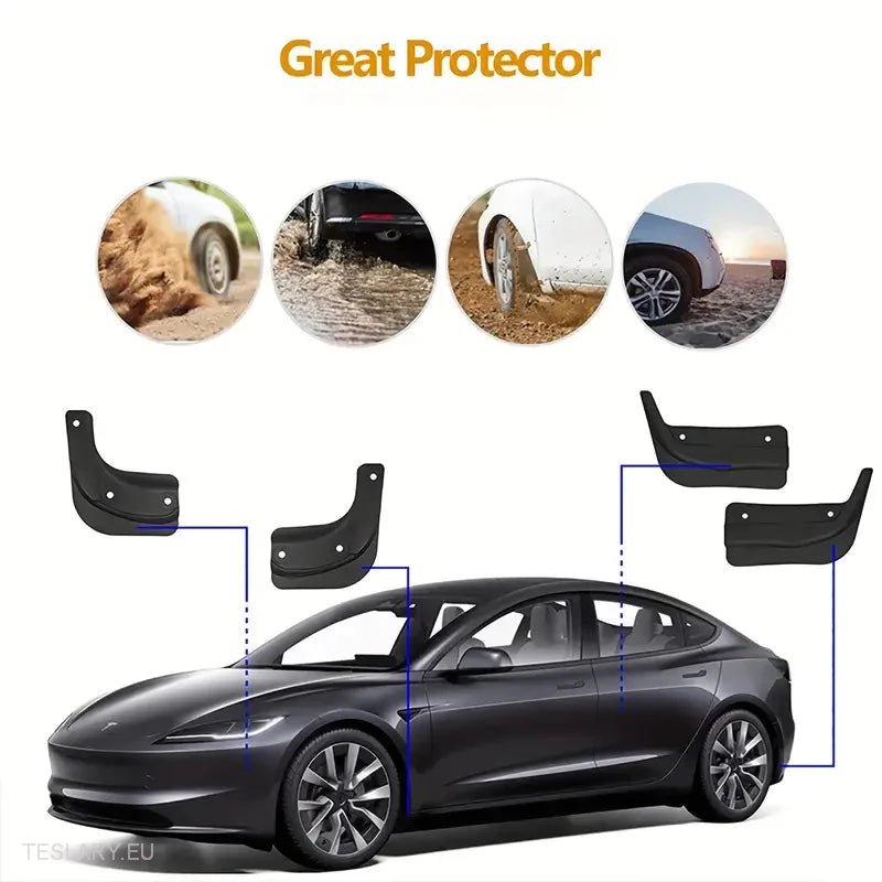 Tesla 3 Highland Anti Splash Fender Liners ( Mud Flaps ) -TESLARY.IE Tesla Shop Europe