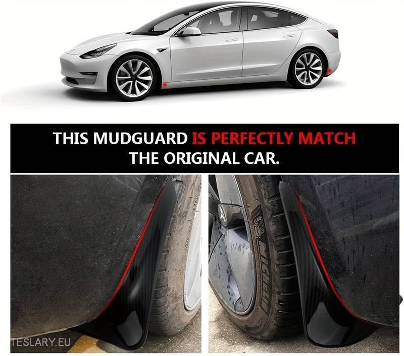 Tesla Model 3 & Highland Carbon Fiber Style Mud Flaps ( 4 Pieces ) -TESLARY.IE Tesla Shop Europe