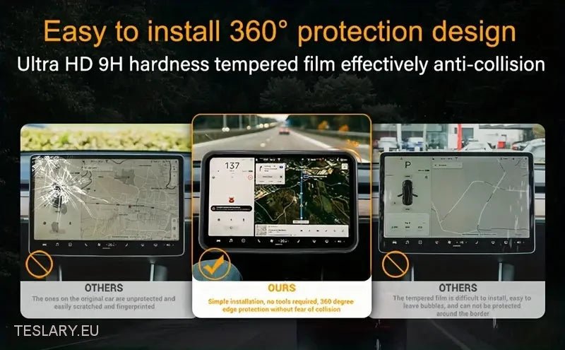 Tesla Modelo 3 / y Protetor de tela de vidro temperado com borda de fibra de carbono