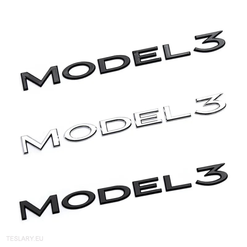 TESLA  " MODEL 3 " REAR LOGO EMBLEM IN CHROME & BLACK -TESLARY.IE Tesla Shop Europe