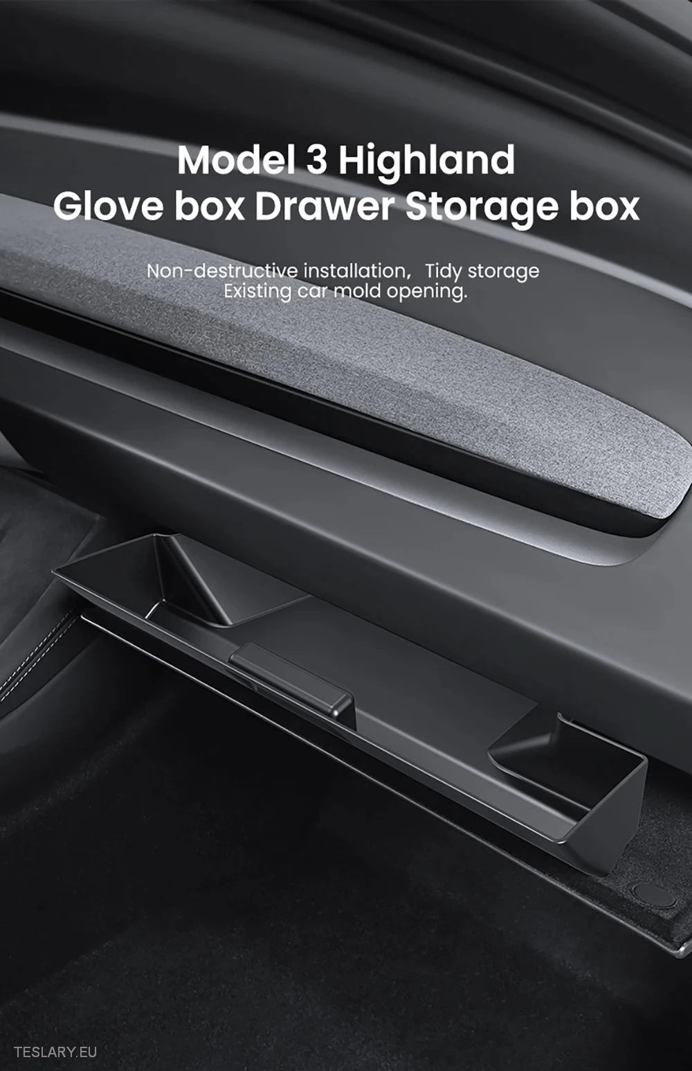 Tesla 3 Highland Central Glovebox Storage Organiser -TESLARY.IE Tesla Shop Europe