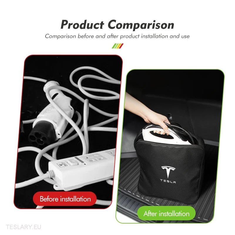 EV Cable Storage Bags Round & Square with Logo -TESLARY.IE Tesla Shop Europe