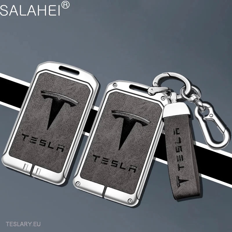 Metal Leather Key Case Cover for Tesla 3/Y RFID Key with Logo -TESLARY.IE Tesla Shop Europe