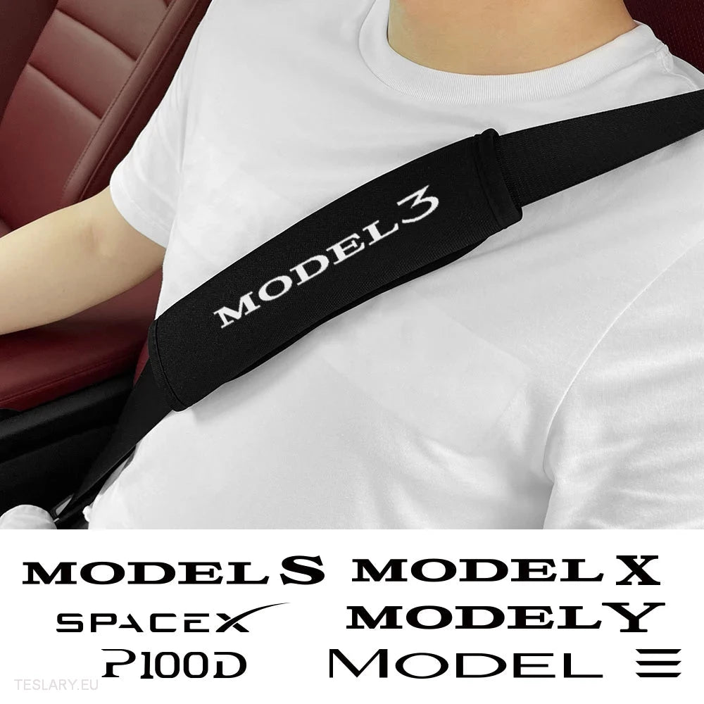 Tesla Seat Belt Shoulder Protector with Logo ( 2 Pieces ) - Tesla Shop Europe - TESLARY.IE Ireland - France boutique- Deutschland Geschäft- España comercio - Nederland winkel- TESLARY.IE