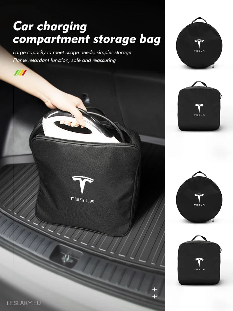 EV Cable Storage Bags Round & Square with Logo -TESLARY.IE Tesla Shop Europe