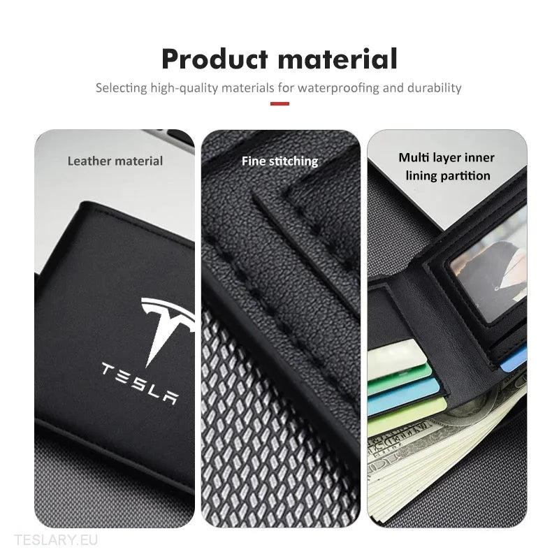 PU Black Leather Wallet / Licence Holder with Tesla Logo -TESLARY.IE Tesla Shop Europe