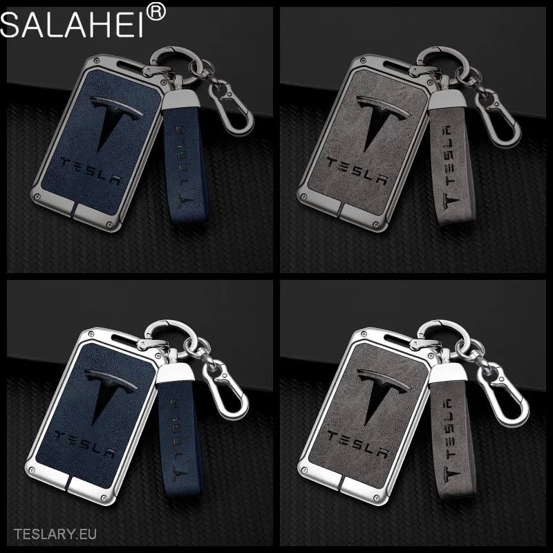 Metal Leather Key Case Cover for Tesla 3/Y RFID Key with Logo -TESLARY.IE Tesla Shop Europe