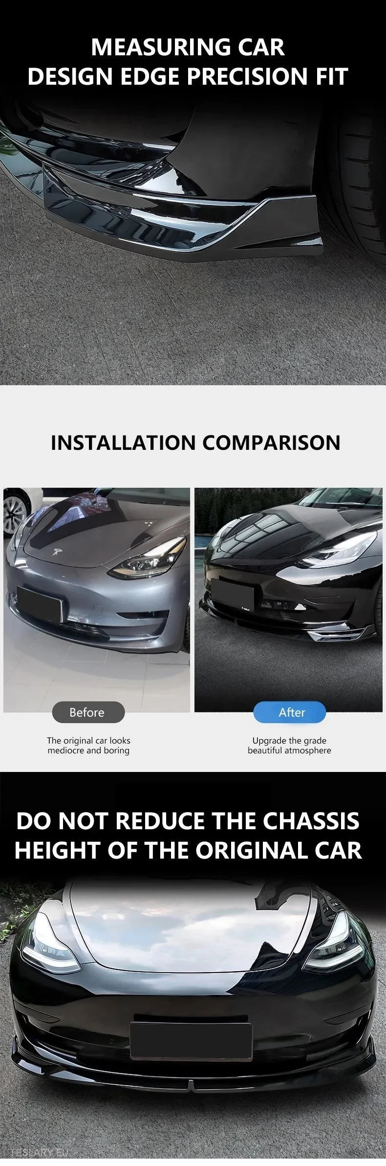 Tesla Model 3 / Y Front ABS Lip Spoiler - Gloss Black -TESLARY.IE Tesla Shop Europe