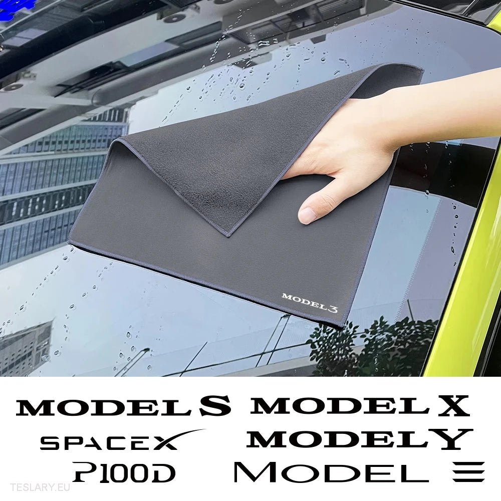 Microfibre Towel with Tesla Model Logo -TESLARY.IE Tesla Shop Europe