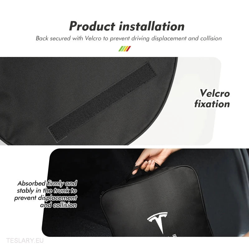 EV Cable Storage Bags Round & Square with Logo -TESLARY.IE Tesla Shop Europe