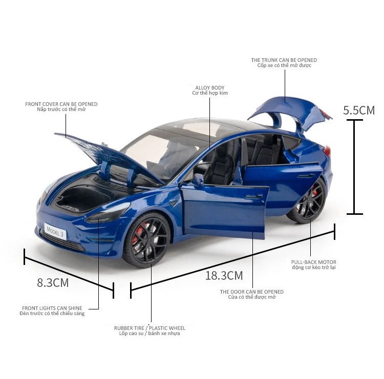 Tesla 3 Model Car 1:24 Diecast Model Car -TESLARY.IE Tesla Shop Europe