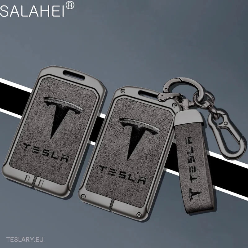 Metal Leather Key Case Cover for Tesla 3/Y RFID Key with Logo -TESLARY.IE Tesla Shop Europe