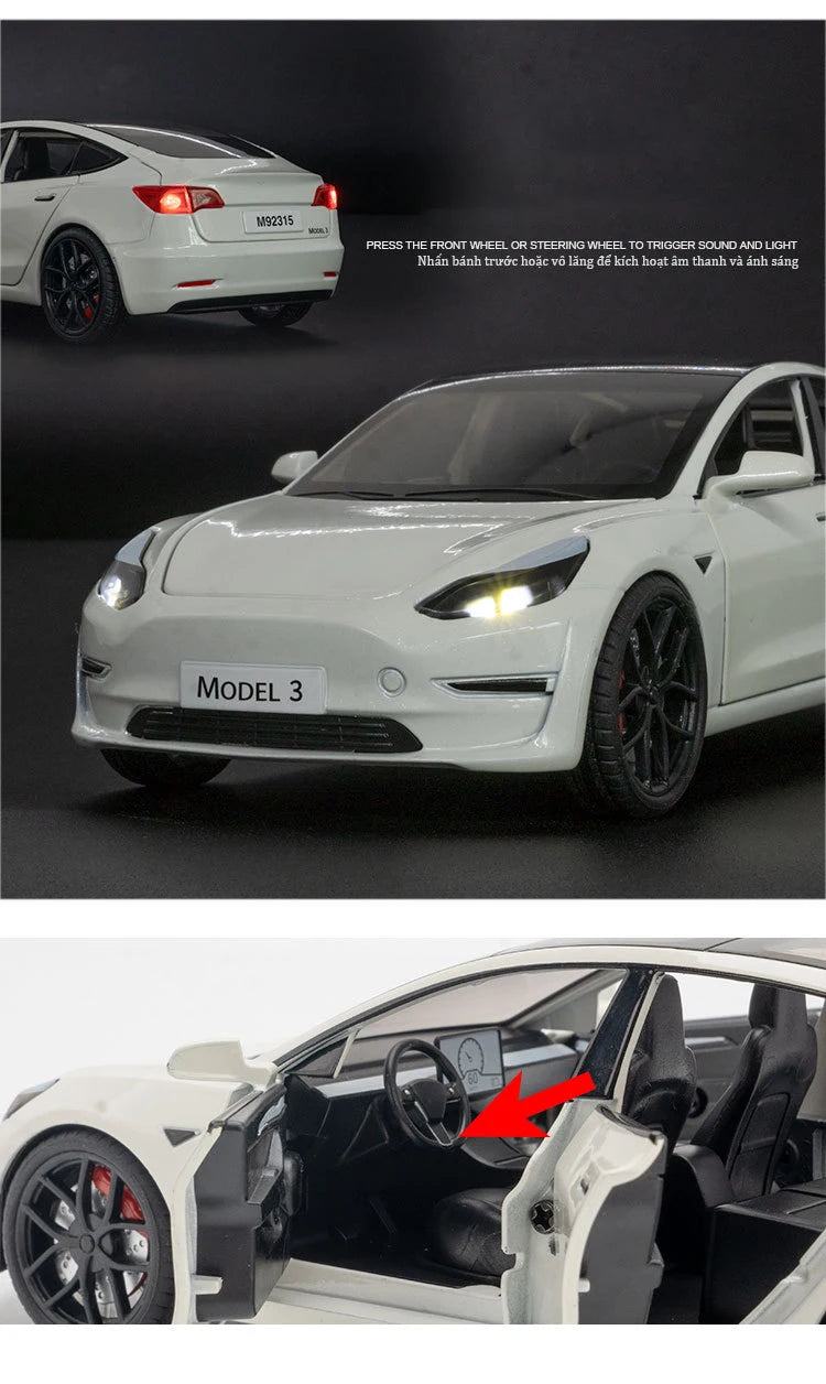 Tesla 3 Model Car 1:24 Diecast Model Car -TESLARY.IE Tesla Shop Europe