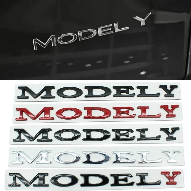 TESLA  " MODEL Y " REAR LOGO EMBLEM IN CHROME & BLACK -TESLARY.IE Tesla Shop Europe