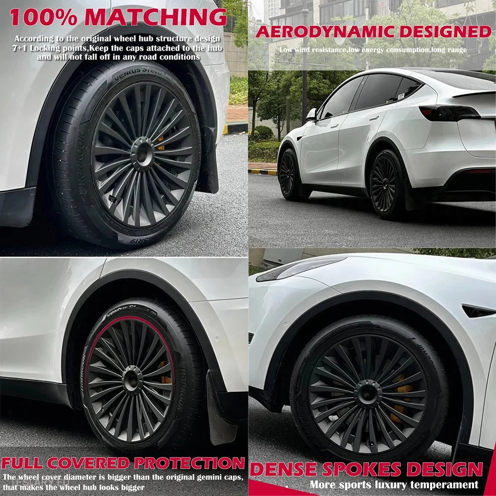 Tesla Model Y 19" Full Coverage Cyclone Wheel Covers - Gloss Black - Tesla Shop Europe - TESLARY.IE Ireland - France boutique- Deutschland Geschäft- España comercio - Nederland winkel- TESLARY.IE