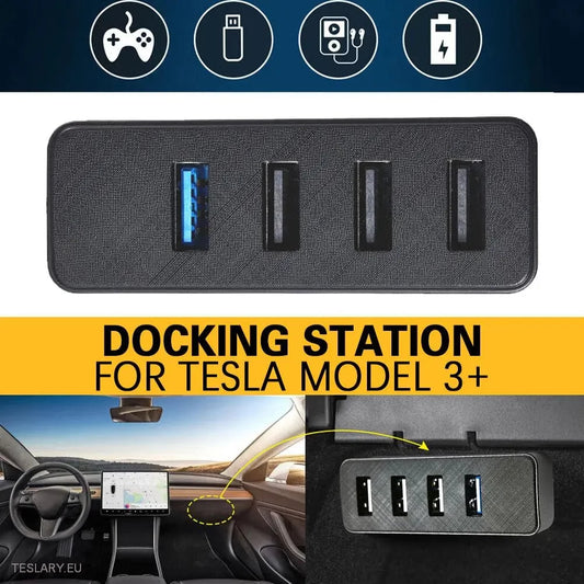 Tesla 3 Highland Glove Box Docking Station 4 Ports -TESLARY.IE Tesla Shop Europe