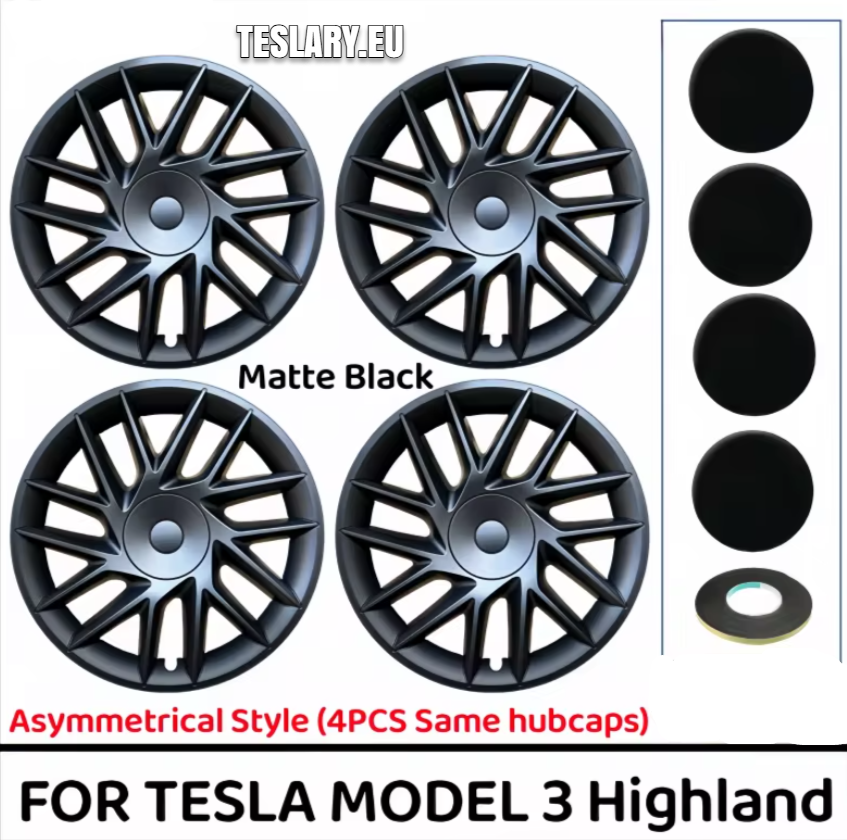 18" Tesla Model 3+ Highland Full Rim Matte Black Wheel Covers