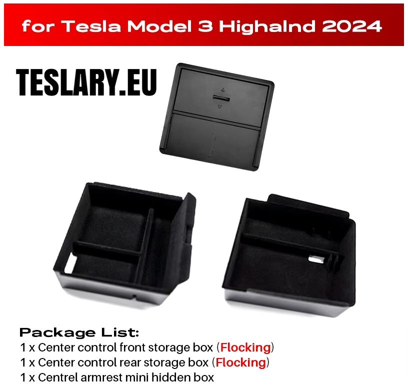 Tesla Model 3+ Highland Accessories 3 Pack voor- en achterbakken en verborgen opslag