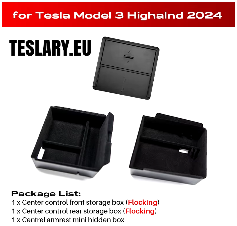 Tesla Model 3+ Highland Accessories 3 Pack Front & Rear Trays & Hidden Storage