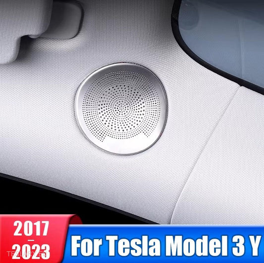 Tesla 3/Y Interior Front Circular Speaker Cover Silver ( PAIR ) -TESLARY.IE Tesla Shop Europe