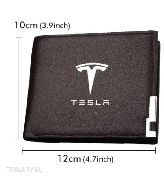 PU Black Leather Wallet / Licence Holder with Tesla Logo -TESLARY.IE Tesla Shop Europe