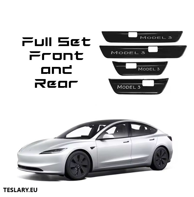 Tesla 3+ Stainless Steel Door Sill Protector Set with Carbon Fibre Pattern 1-TESLARY.EU Tesla Shop Europe