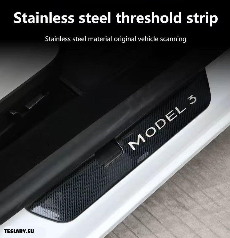 Tesla 3+ Stainless Steel Door Sill Protector Set with Carbon Fibre Pattern 2-TESLARY.EU Tesla Shop Europe