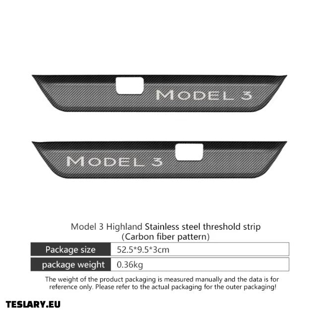 Tesla 3+ Stainless Steel Door Sill Protector Set with Carbon Fibre Pattern 5-TESLARY.EU Tesla Shop Europe