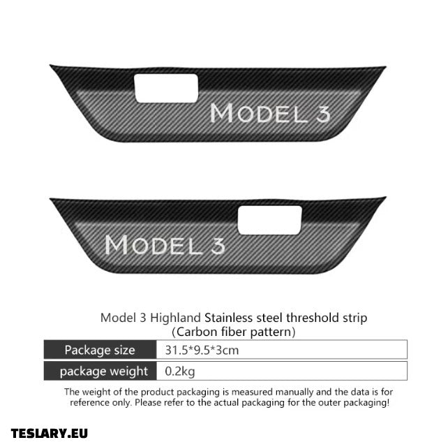 Tesla 3+ Stainless Steel Door Sill Protector Set with Carbon Fibre Pattern 6-TESLARY.EU Tesla Shop Europe