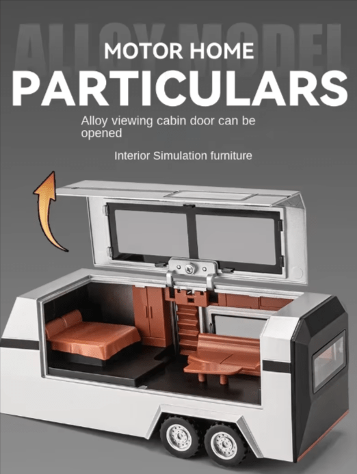 Tesla Cybertruck, camping husvagnar och terrängfordon 1:32 skalmodell