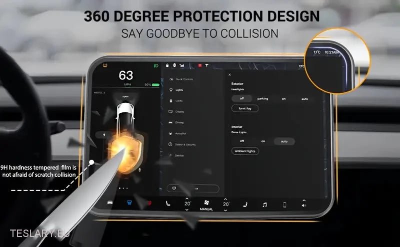 Tesla Modelo 3 / y Protetor de tela de vidro temperado com borda de fibra de carbono