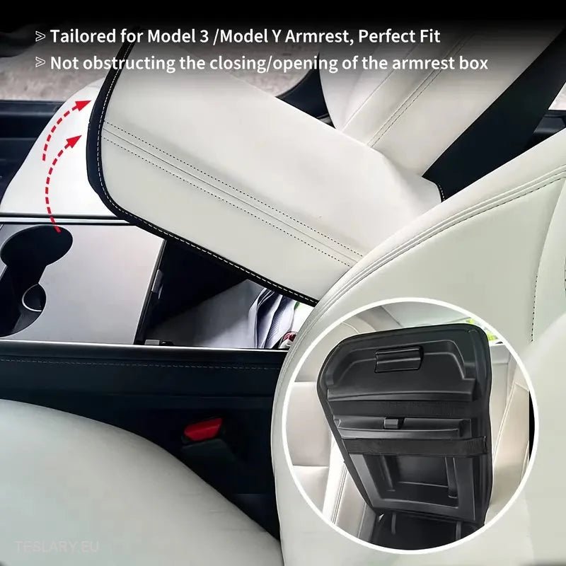 Tesla Mode 3/Y Centre Console PU Leather Armrest Cover in Black or White -TESLARY.IE Tesla Shop Europe