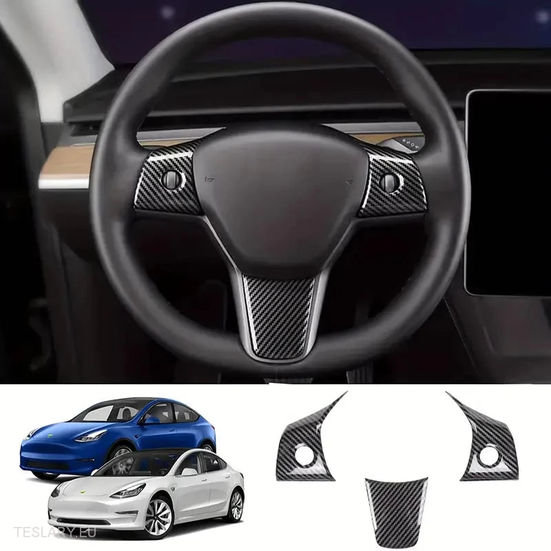 Tesla 3/Y Steering Wheel Upgrade Cover in Black Carbon or White -TESLARY.IE Tesla Shop Europe