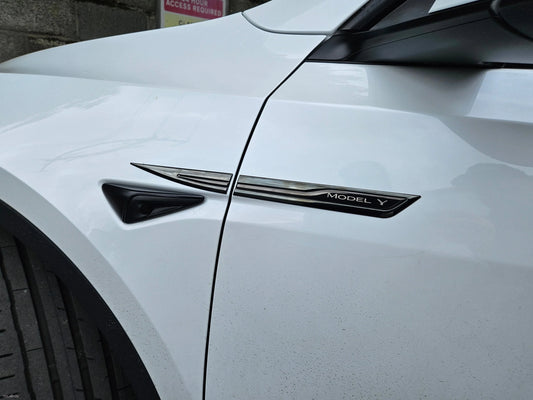 Premium Logo Decal Metal Door & Wing Stickers for Tesla 3 , Y & X -TESLARY.IE Tesla Shop Europe