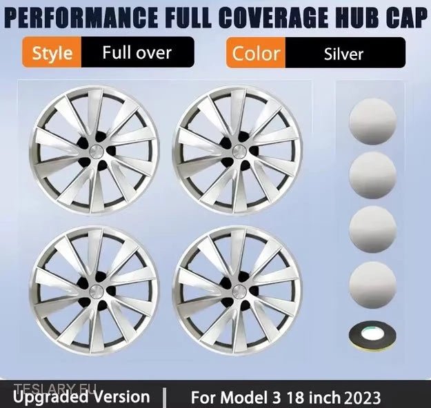 Tesla 3 18" Full Rim Silver & Black Sport Style Wheel Covers -TESLARY.IE Tesla Shop Europe