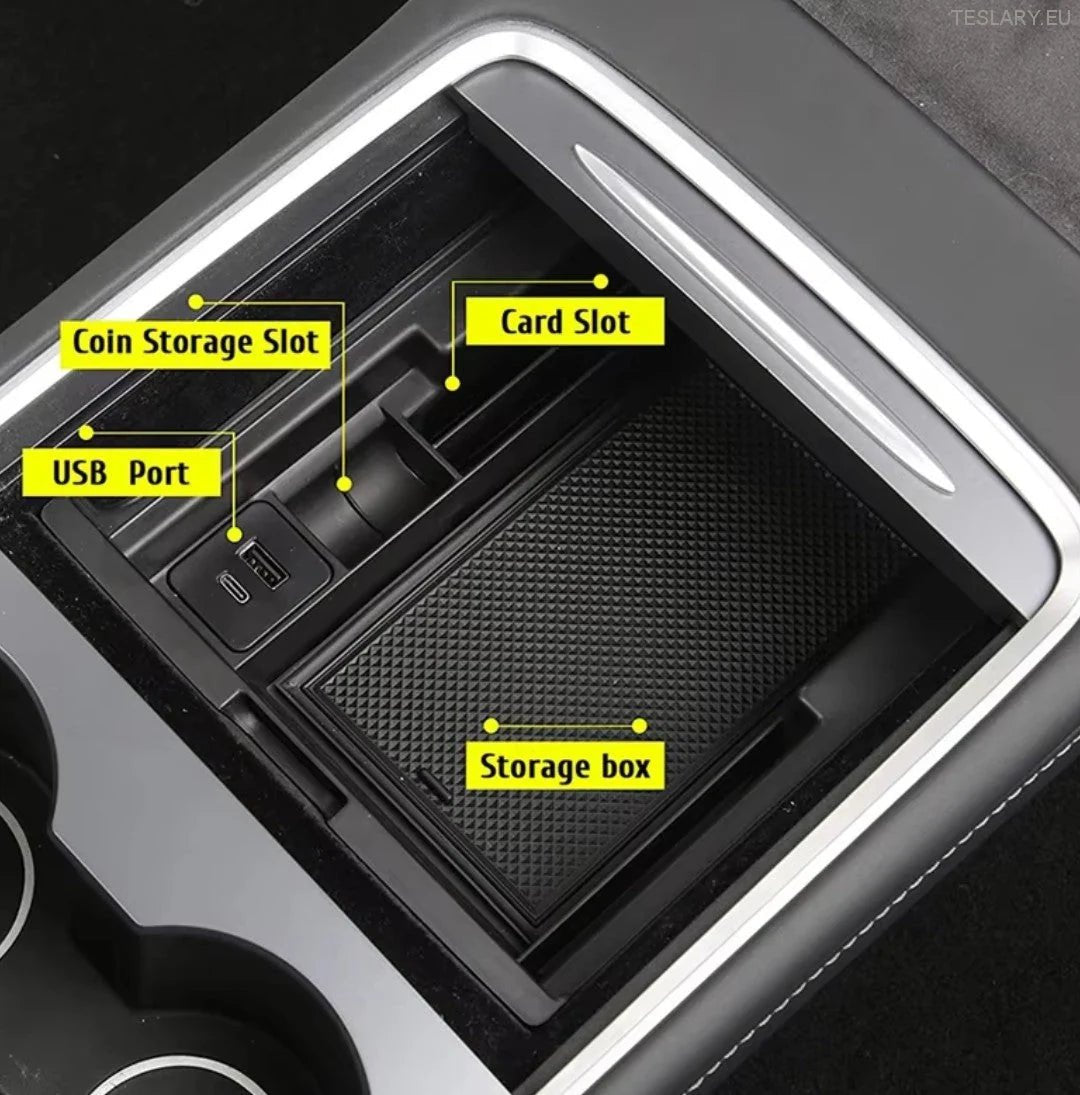 Tesla Model 3 / Y Center Console Front Organizer, w tym USB z wiosennym zwrotem