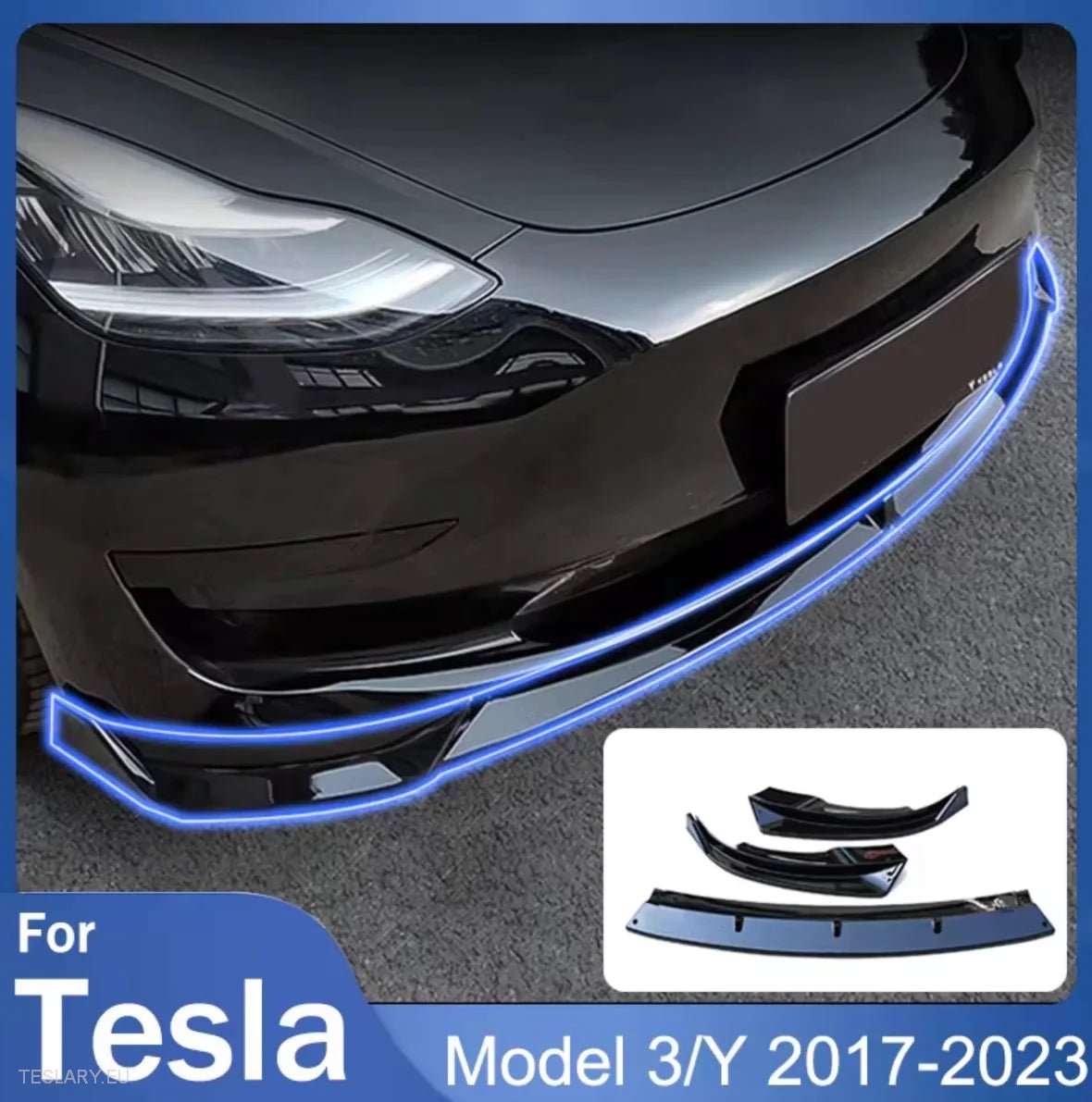 Tesla Model 3 / Y Front ABS Lip Spoiler - Gloss Black -TESLARY.IE Tesla Shop Europe