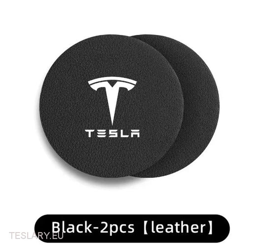 Tesla Modelo 3 y S x Black Leather Center Console Cup Inserções com logotipo