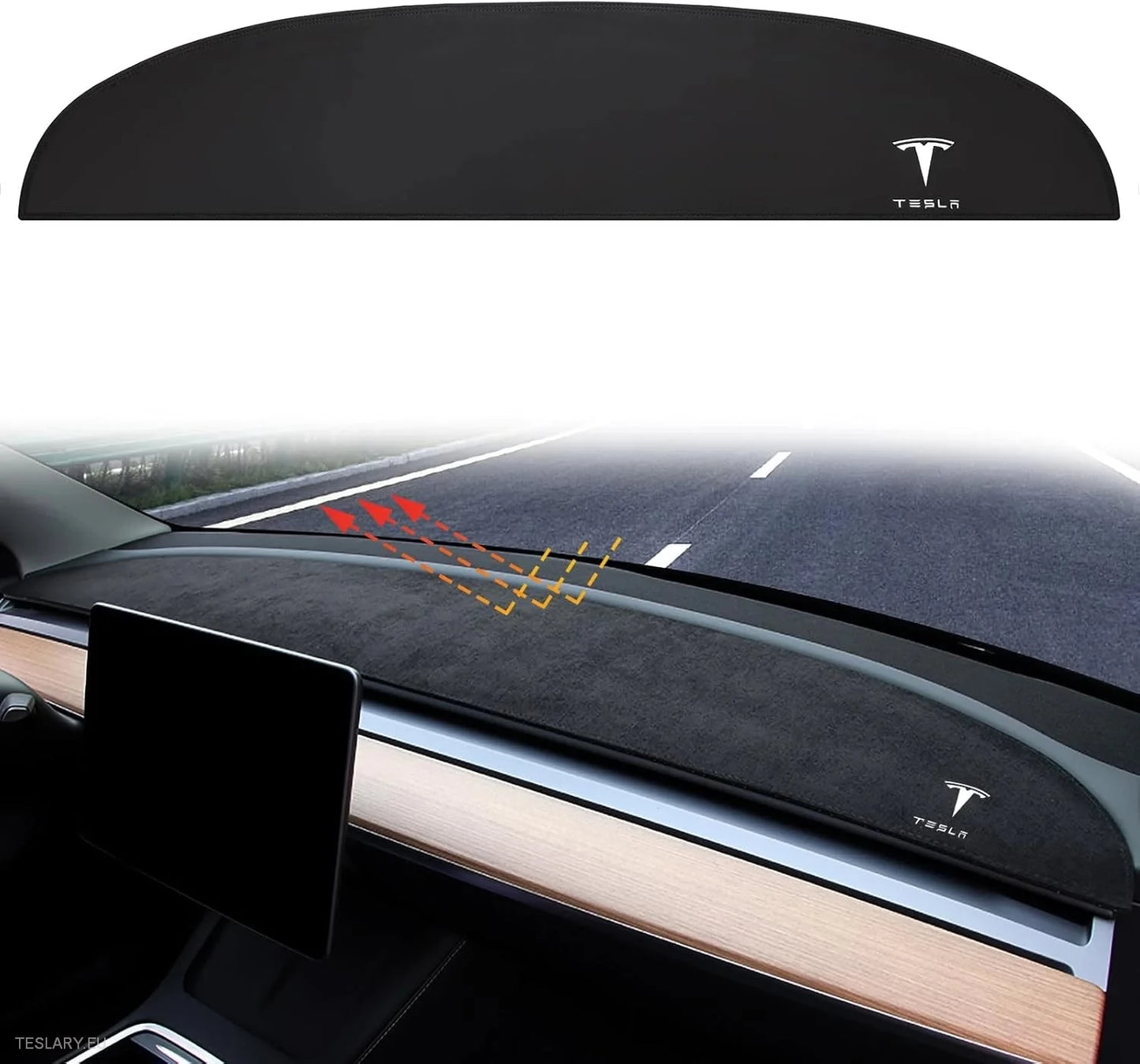 Tesla Model 3 / Y Suede Dashboard Cover with Logo -TESLARY.IE Tesla Shop Europe