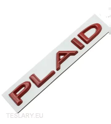 TESLA  " PLAID " REAR LOGO EMBLEM IN CHROME & RED -TESLARY.IE Tesla Shop Europe